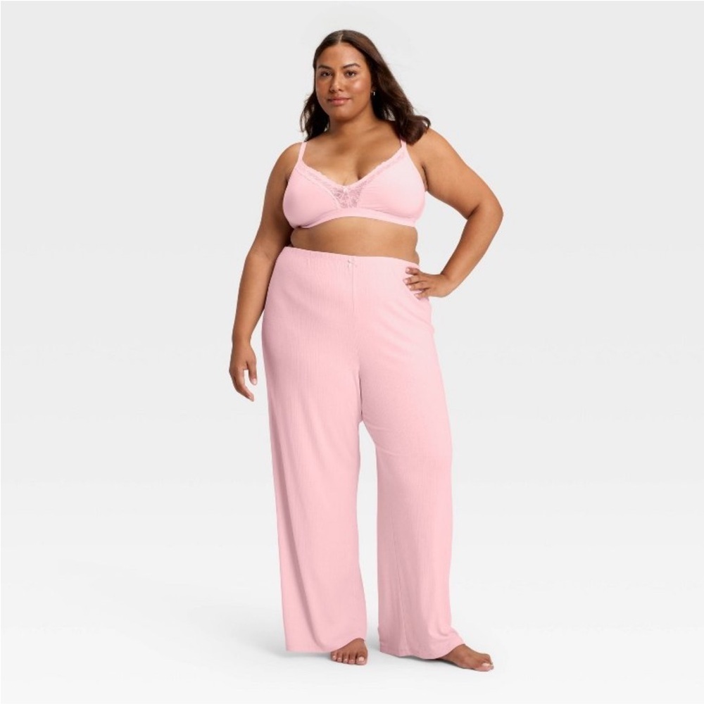 Women's Modal Blend Unlined Triangle Bralette with Lace - Auden™ Light Pink new